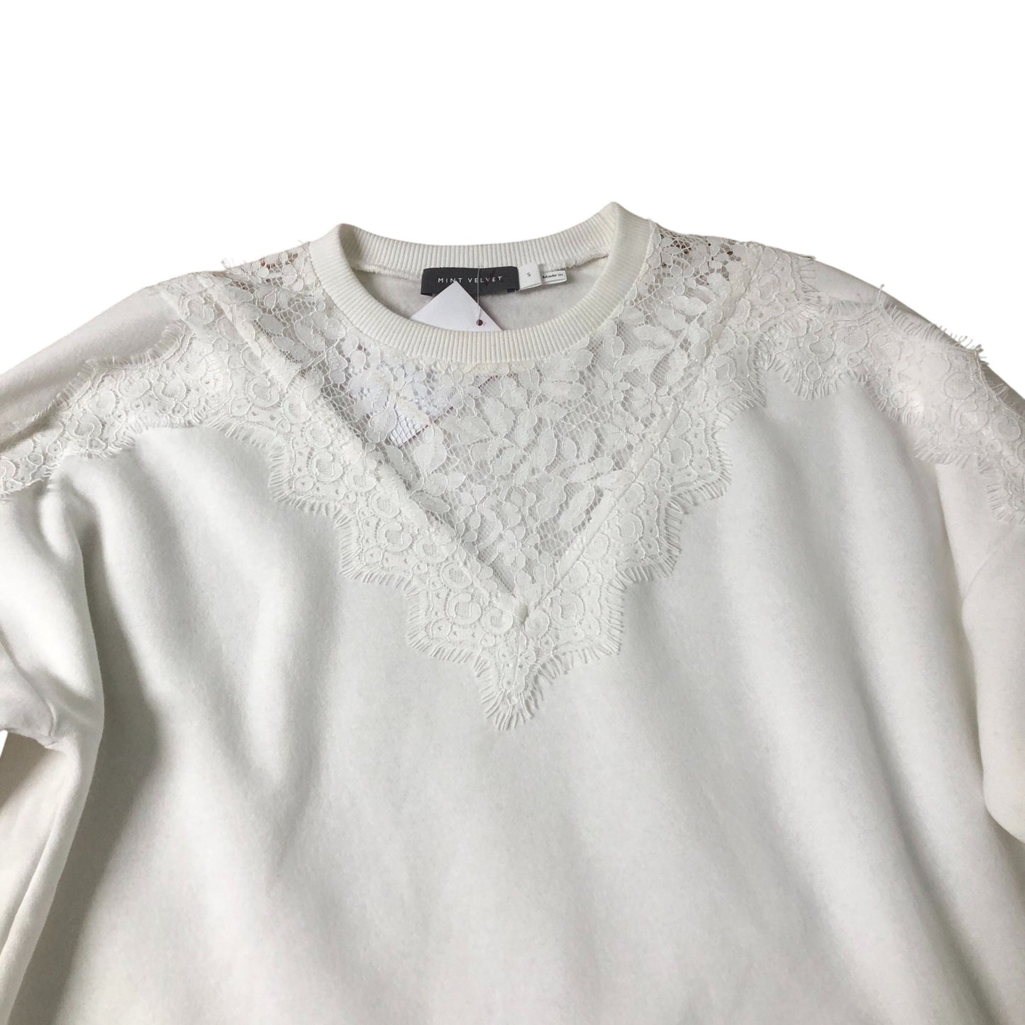White Sweatshirt Women's Lace Detail Long Sleeve Casual Small