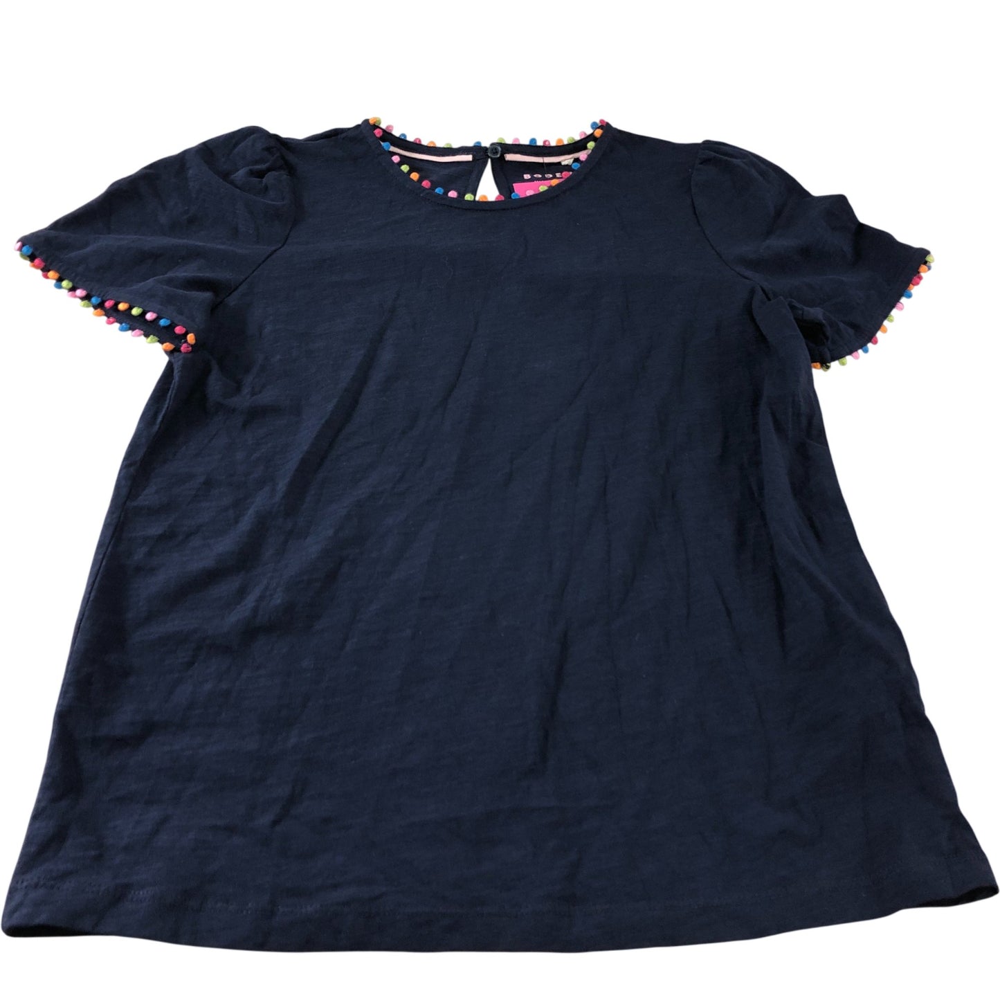 Boden Navy Pom Pom Trim T-Shirt - Size 6