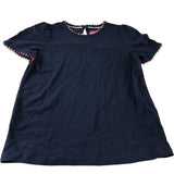 Boden Navy Pom Pom Trim T-Shirt - Size 6