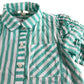 Girls Short Sleeve Striped Shirt Size 6Years Green And White Cotton