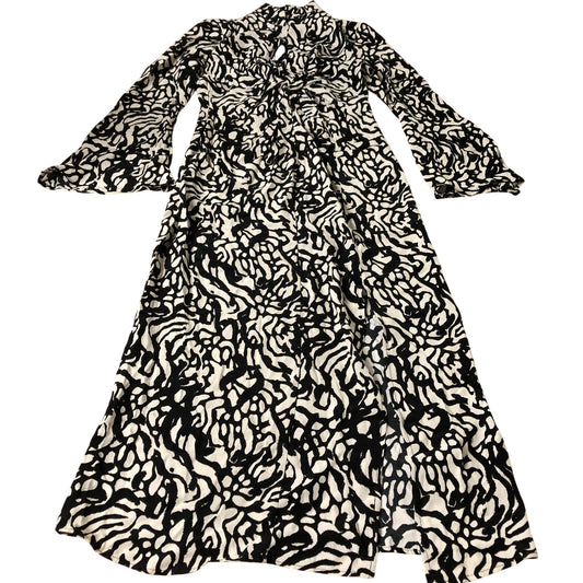 Branded Long Sleeve Dress Women's Black White Patterned Viscose Maxi UK10