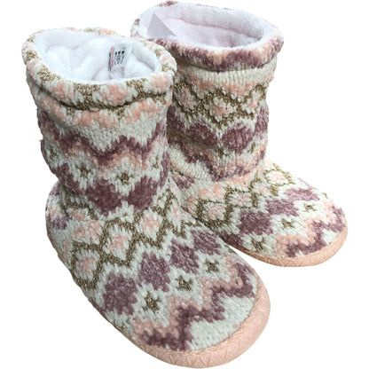 Chunky Knit Slippers Women's Winter Cozy Booties Pink Pattern
