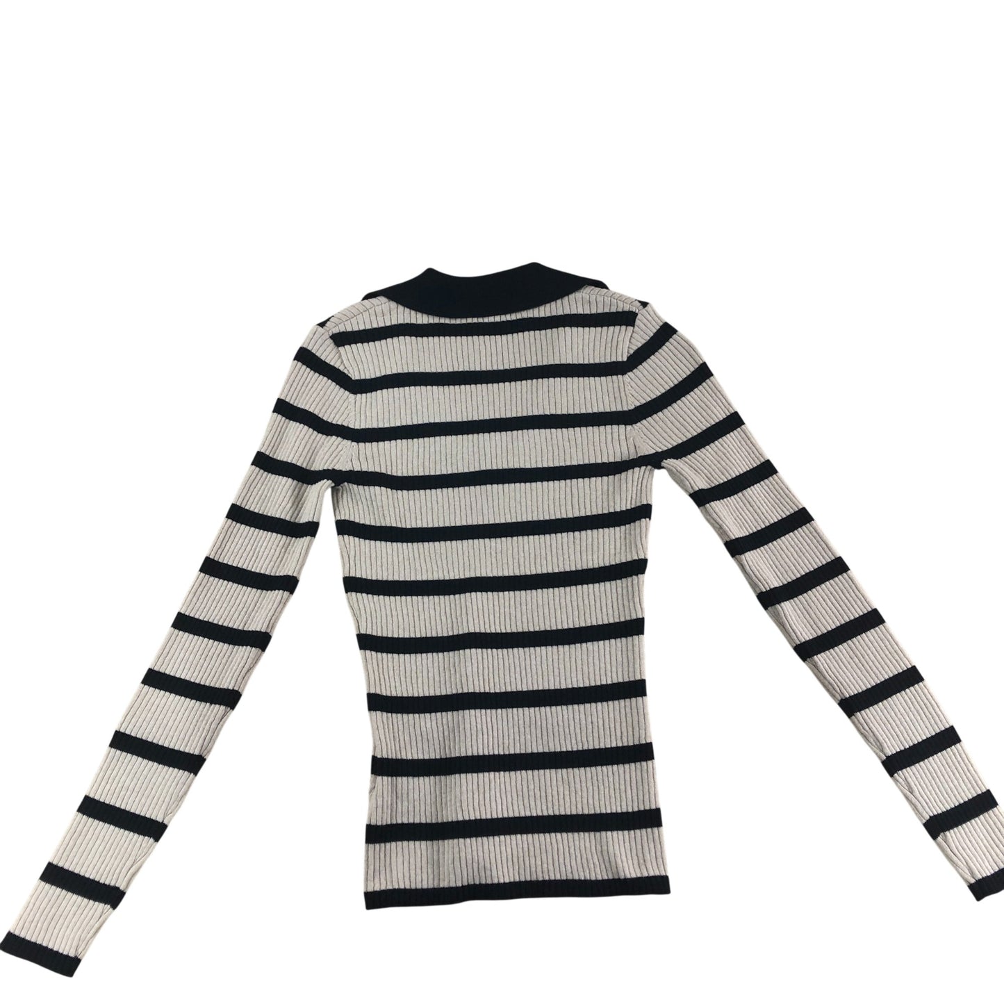 Branded Striped V Neck Sweater Women's Casual Cotton Wool Blend Beige Black UK 6