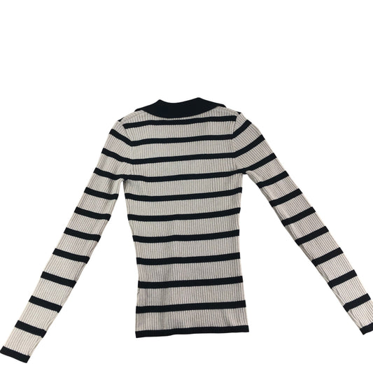 Branded Striped V Neck Sweater Women's Casual Cotton Wool Blend Beige Black UK 6