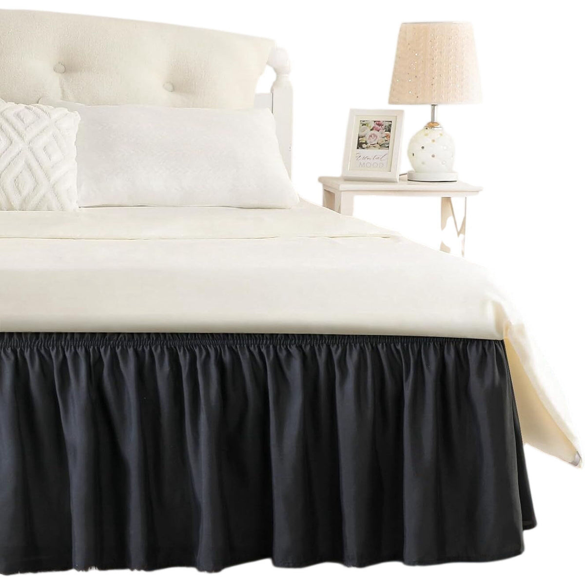 Rimela Black Bed Valance Double 135cm x 190cm 38cm Drop New Bedding Decoration