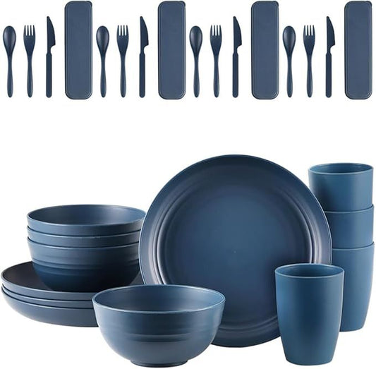 ADVNTRPRO Dinnerware Set 28 Piece Sustainable BPA Free Camping Tableware Set