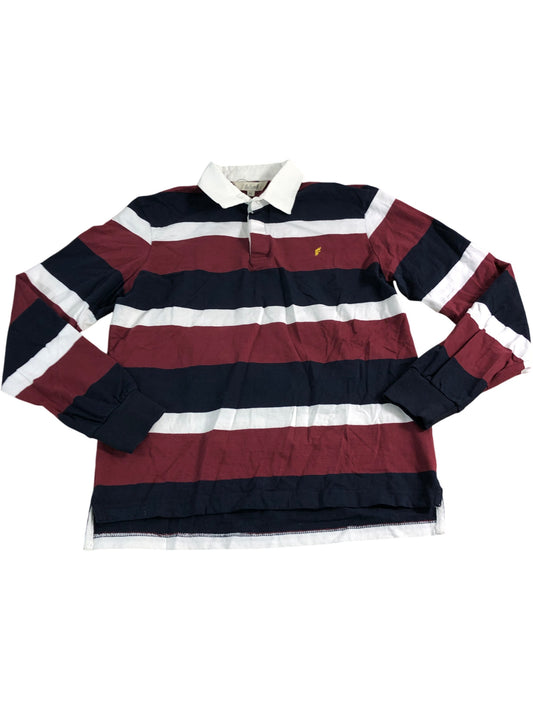 ONFIRE Long Sleeve Polo Shirt Men's Cotton Striped Red White Navy Size Medium