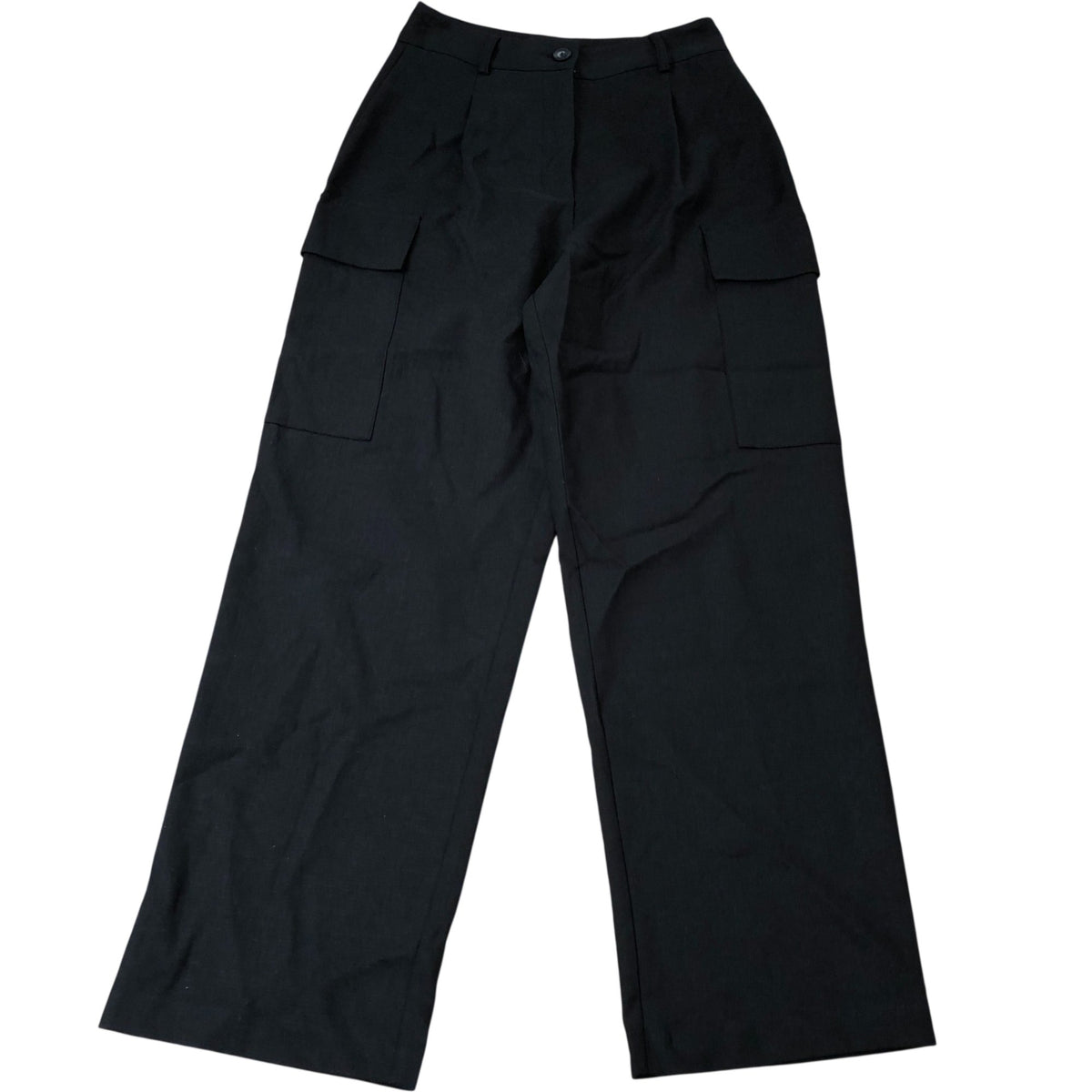 River Island Cargo Trousers Women's Black Wide Leg Casual Pants Size 8