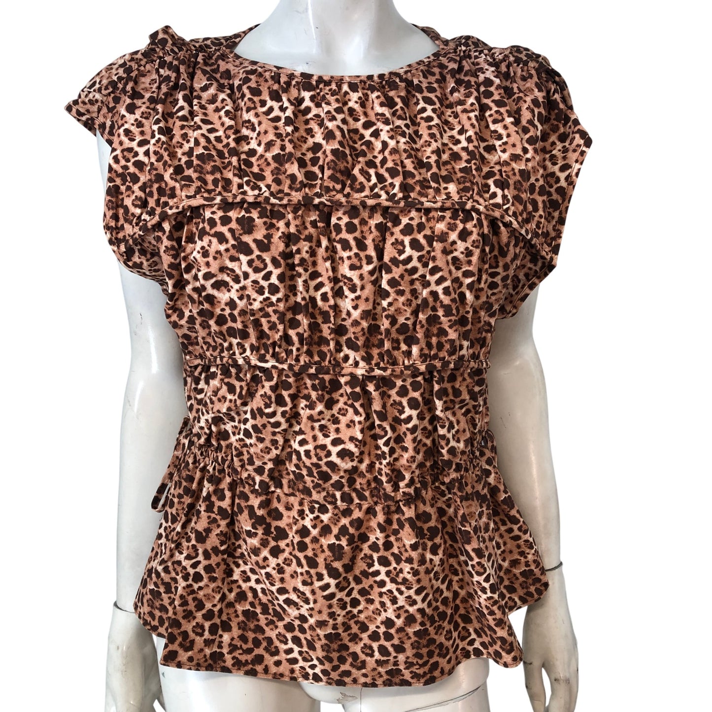 River Island Women's Leopard Print Blouse UK10 Short Sleeve Peplum Style