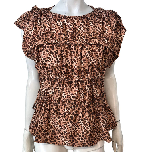 River Island Women's Leopard Print Blouse UK10 Short Sleeve Peplum Style