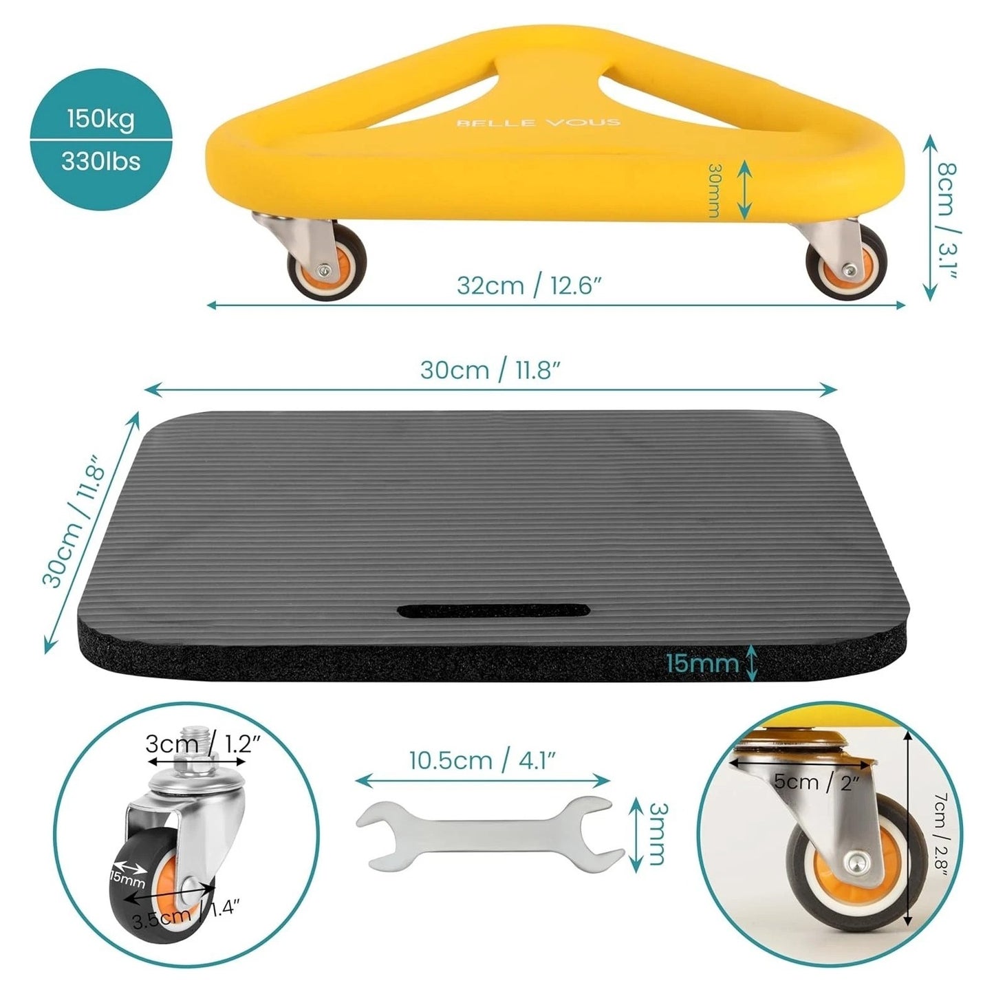 Belle Vous Abdominal Core Coaster Strength Workout Trainer with Knee Mat