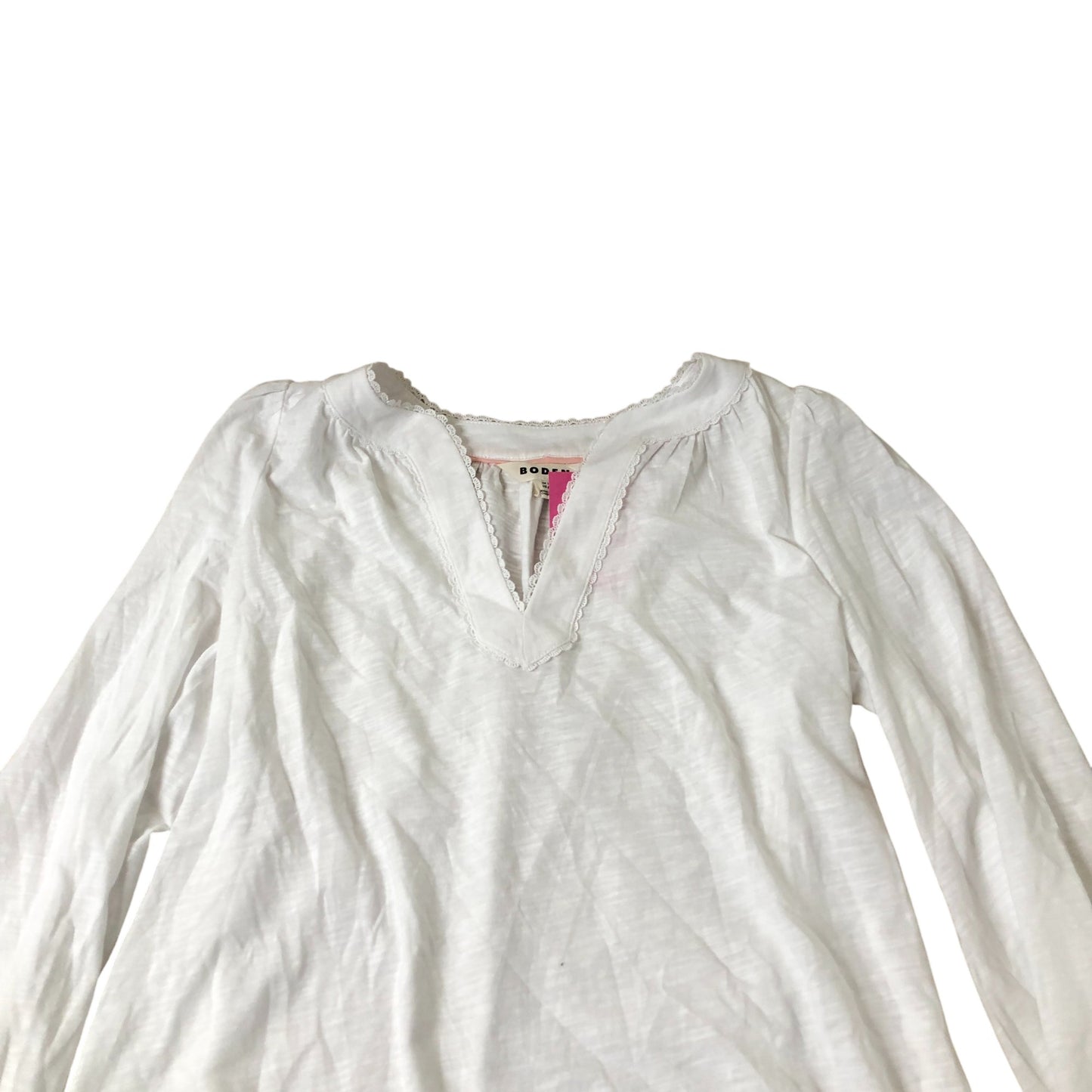 Ava Long Sleeve Trim Top Women's Casual White Cotton UK12