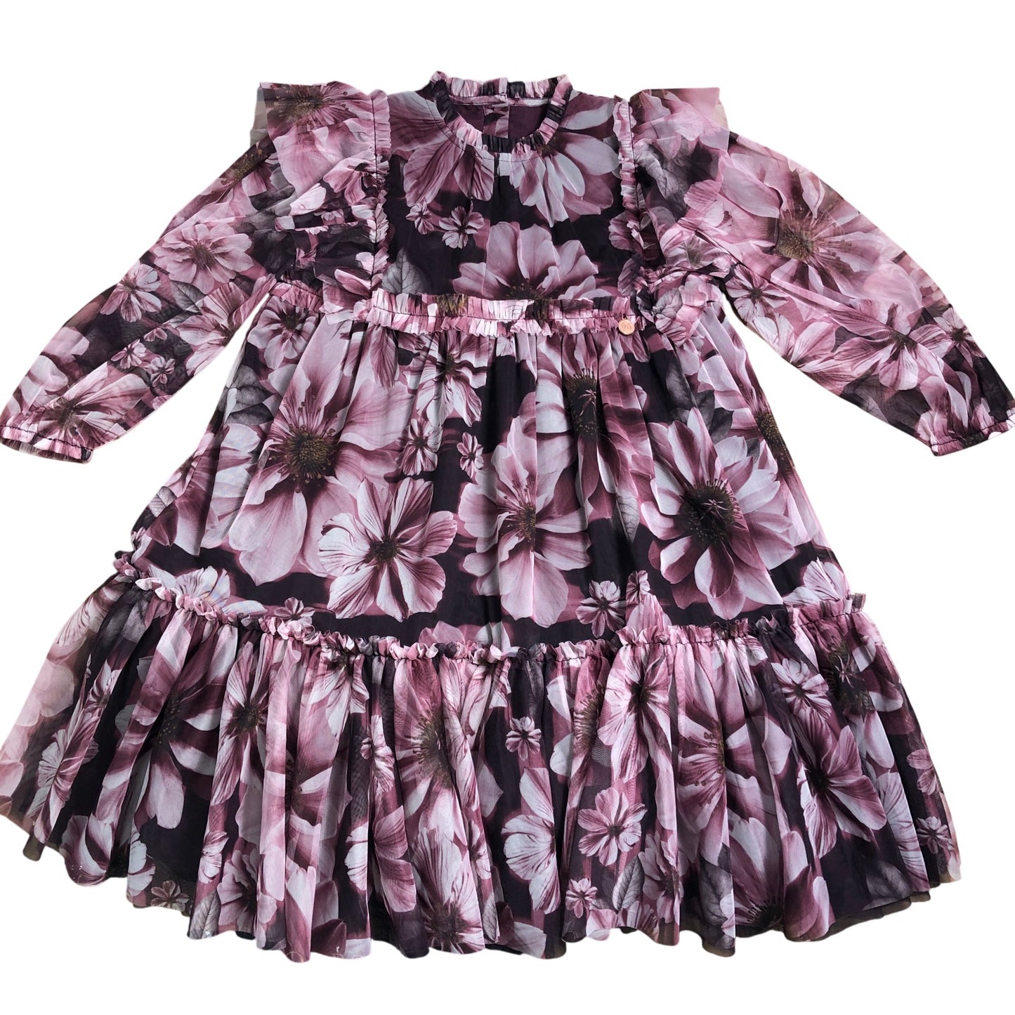 Branded Print Dress Girls New Stylish Puff Sleeve Long Age 9 Years