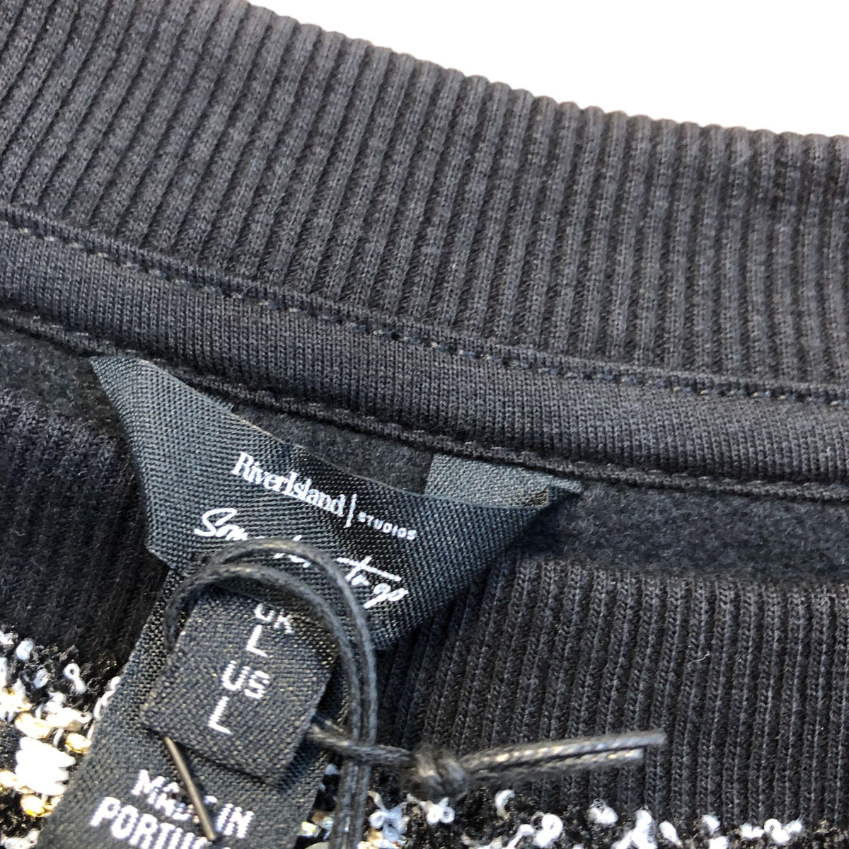 River Island Black Sweatshirt With Crystal Milan Detail Size L