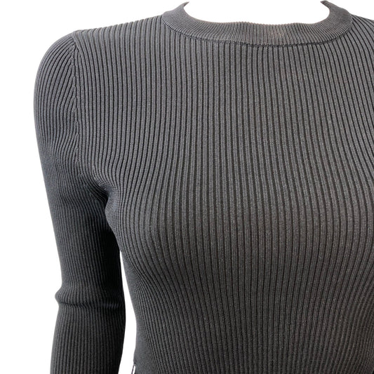 River Island Women's Black Ribbed Peplum Top Size UK10 Long Sleeve