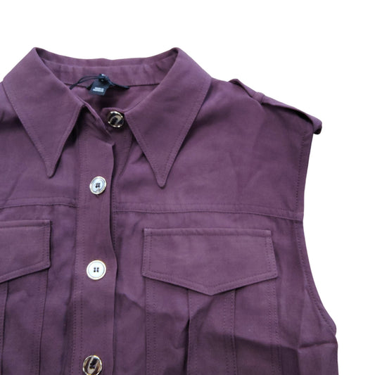 River Island Women's Sleeveless Button Up Top UK10 Burgundy Utility Style