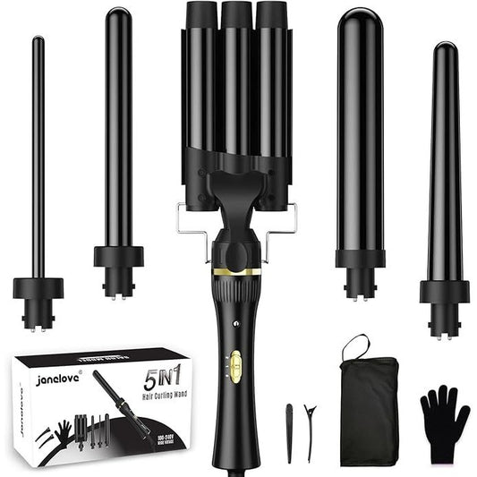 Janelove 5 In 1 Hair Curling Wand Professional Hair Styler Interchangeable Bar