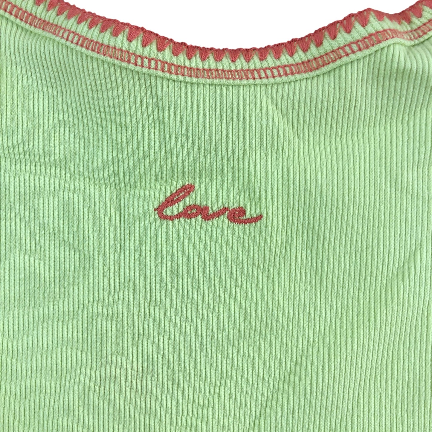 RIVER ISLAND Girls Love Top Ribbed Scalloped Neon Yellow Spaghetti 11-12 Years