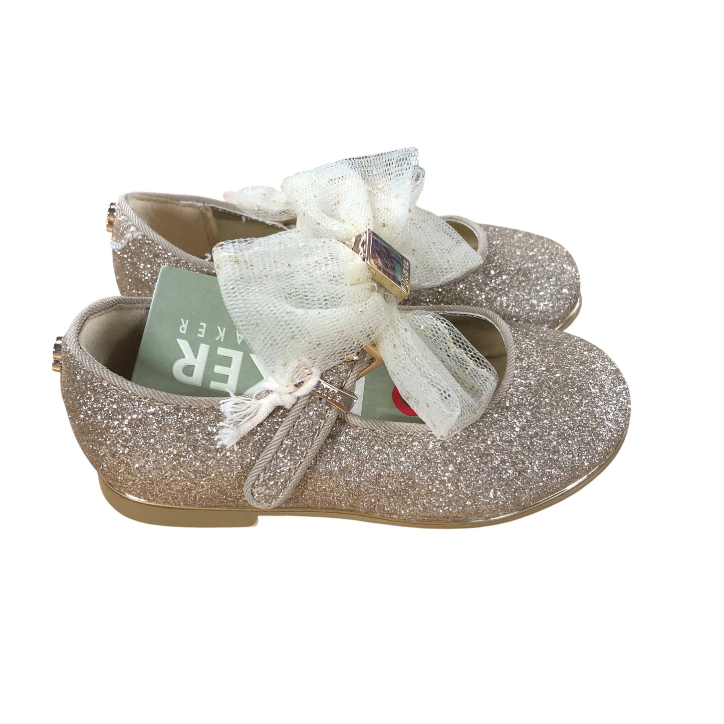 Baker By Ted Baker Girls Glitter Mary Janes UK5 Gold Bow Detail Shoes