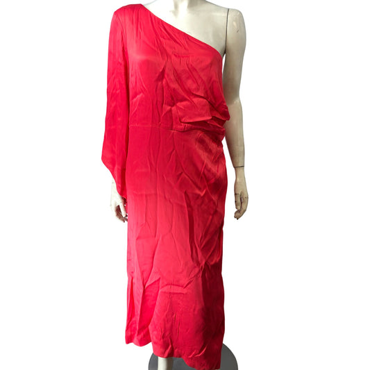 Branded Chic One Shoulder Dress Women's Elegant Red Maxi Dress Size UK16