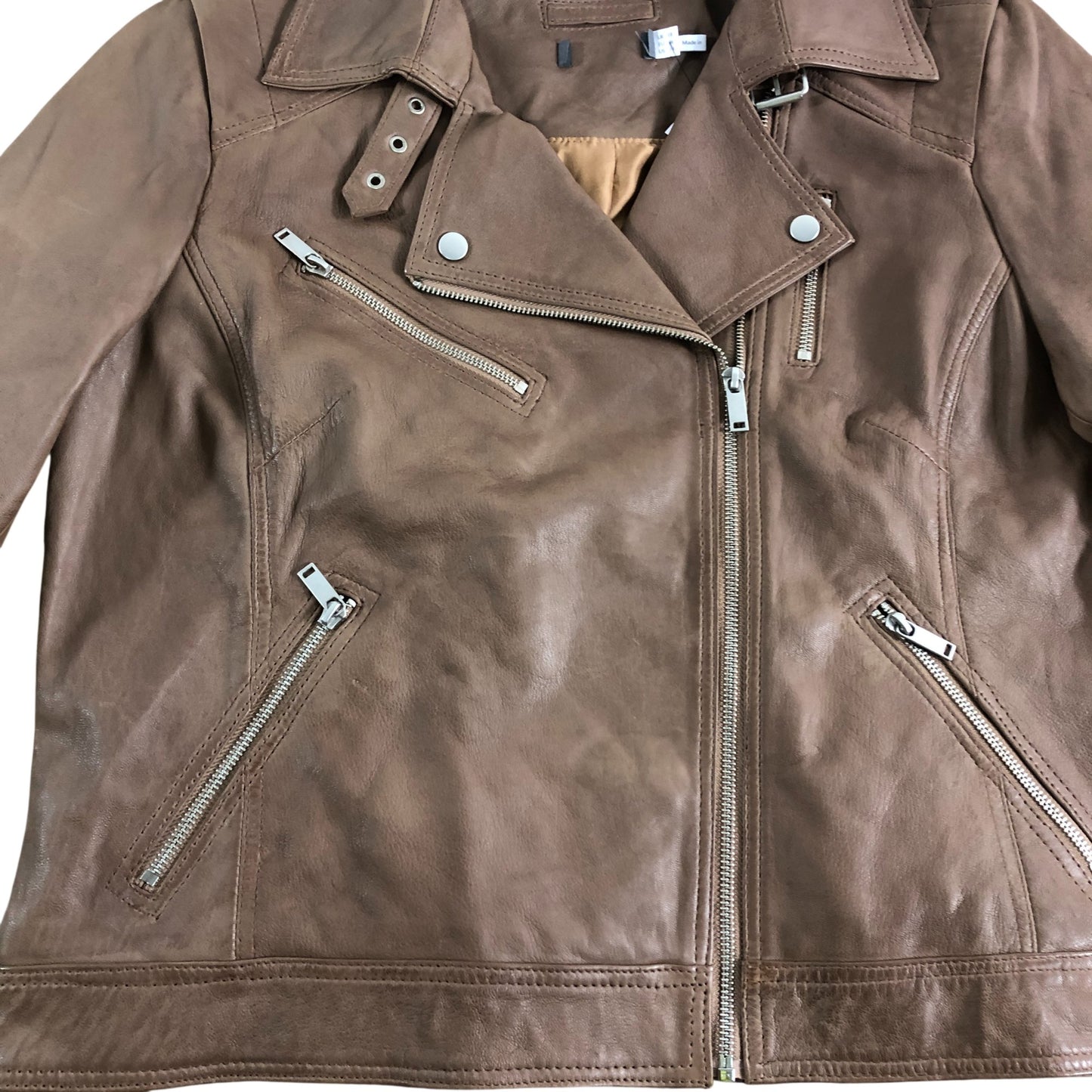 Branded Tan Brown Leather Biker Jacket UK18