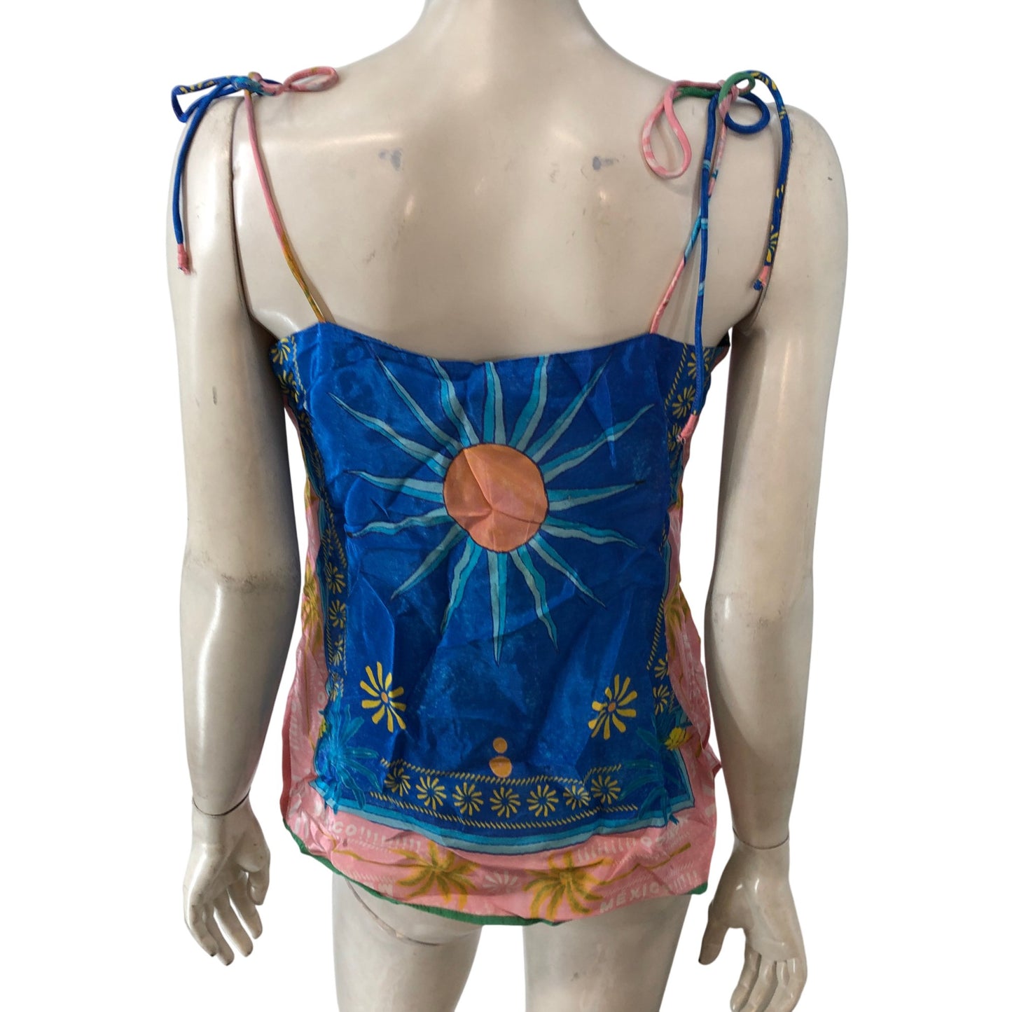 River Island UK S Women's Tank Top Blue Print Sun Design Spaghetti Strap