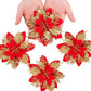 Red & Gold Artificial Poinsettia Christmas Decorations 12 Pieces