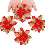 Red & Gold Artificial Poinsettia Christmas Decorations 12 Pieces