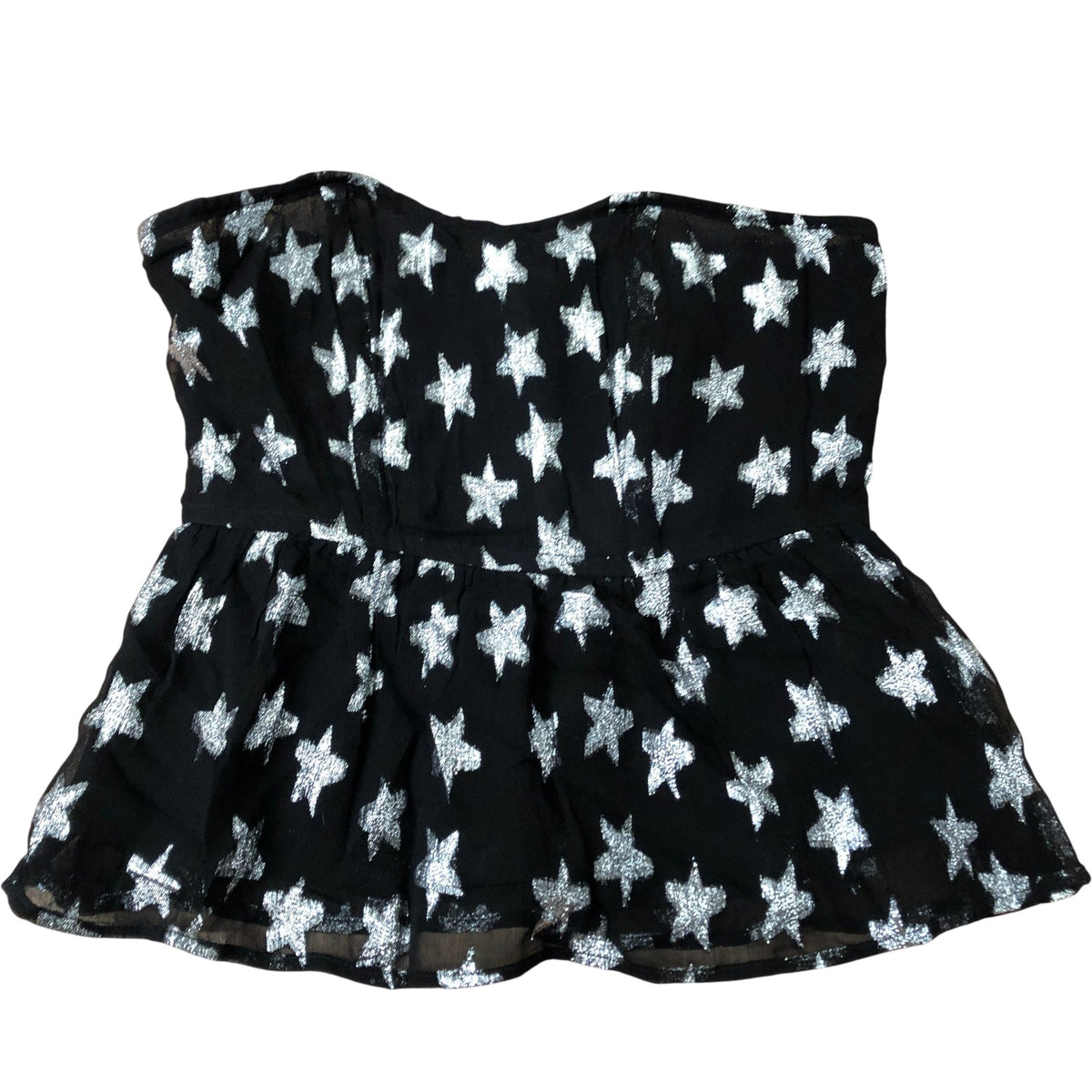 River Island Strapless Star Print Peplum Top Women's Black Silver UK10