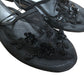 Black Floral Slip On Flats Women's Mesh Embellished Design UK4