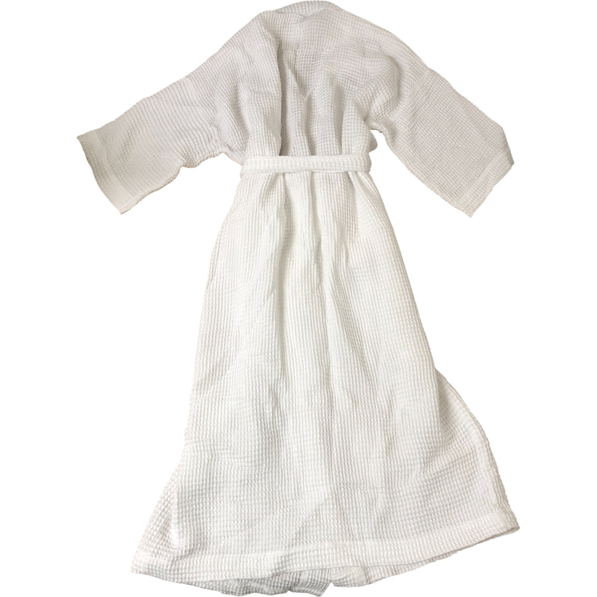 White Short Sleeved Waffle Robe Lightweight Organic Cotton Size S