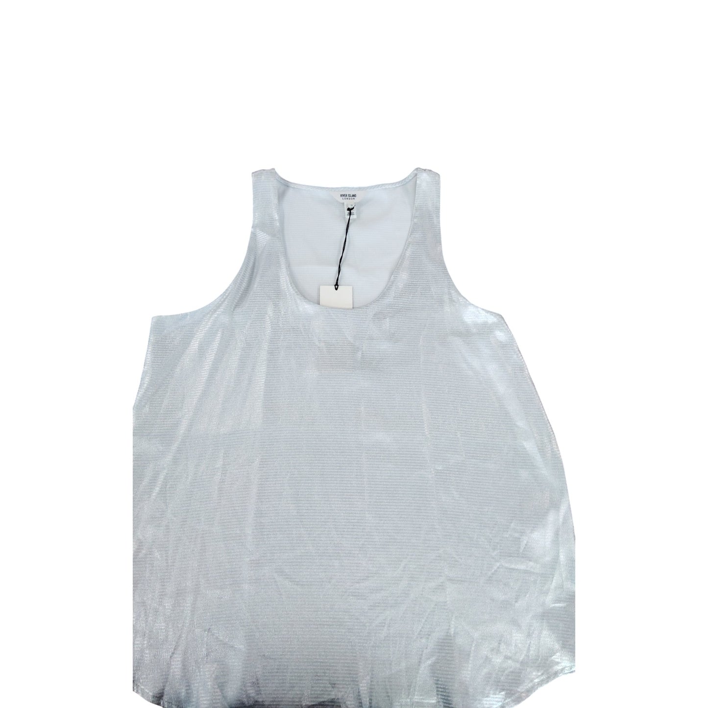 River Island Luxe Silver Tank Top UK14 Women's Sleeveless Shimmer Blouse