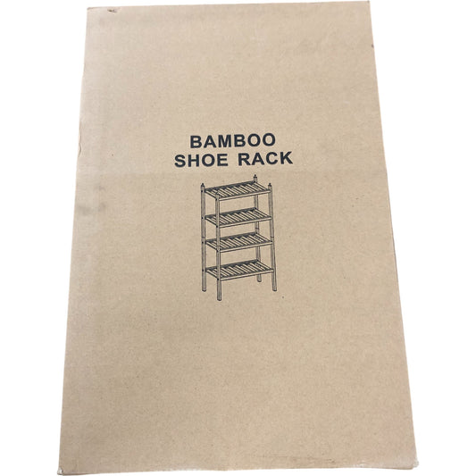 Bamboo Shoe Rack 4 Tier Storage Organiser White & Natural Wood 26"x17"