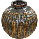 Decorative Glazed Ceramic Vase Round Shape Textured Design 9"