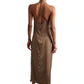 Lilah Satin Cowl Neck Maxi Dress in Mink UK Size 8