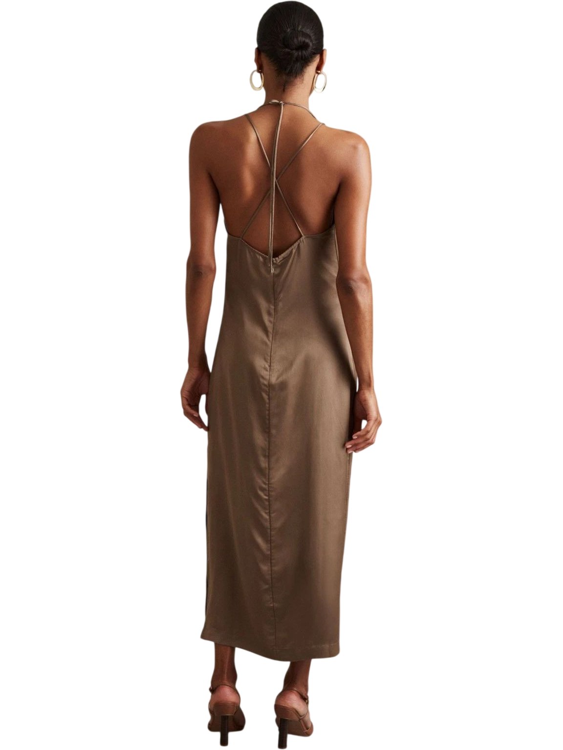 Lilah Satin Cowl Neck Maxi Dress in Mink UK Size 8