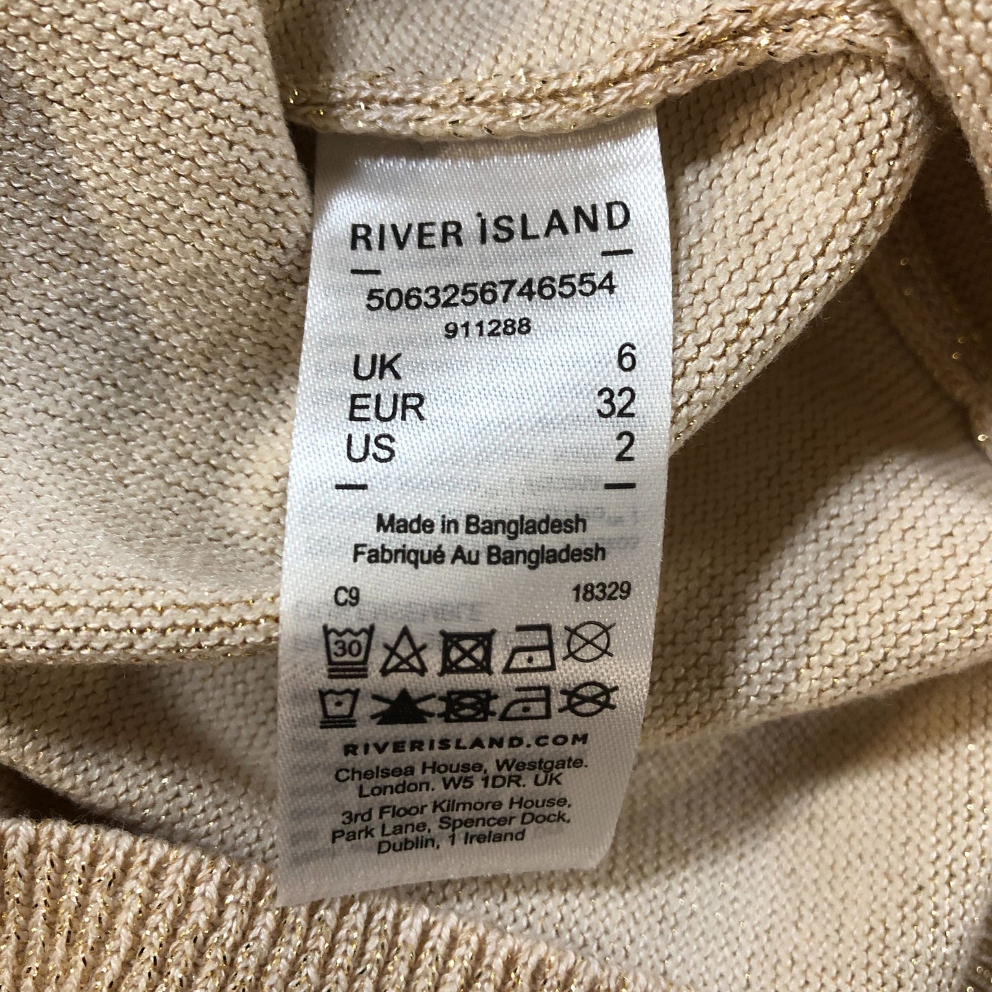 River Island Petite Turtleneck Sweater UK6 Women's Metallic Knit Jumper Beige