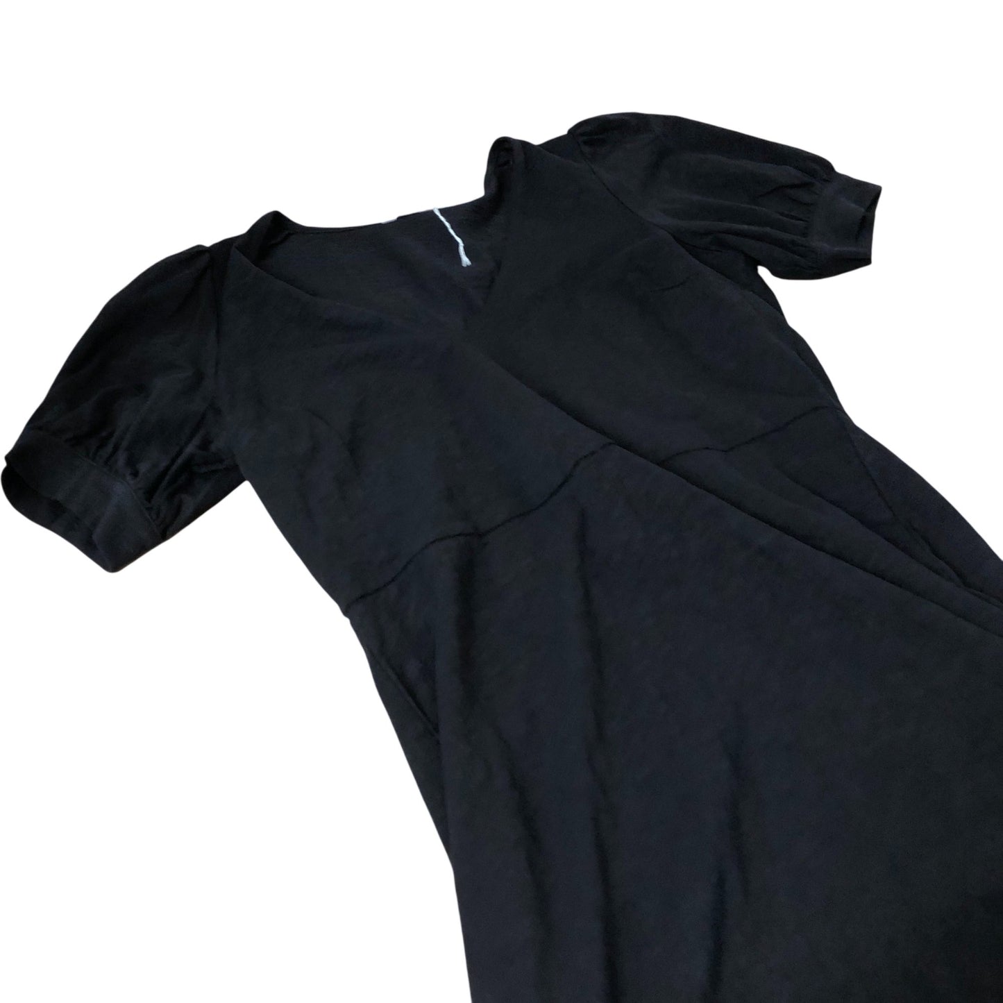 Black Puff Sleeve Dress Women's V Neck Casual Cotton Apparel UK12