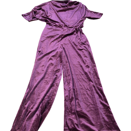 Jumpsuit UK8 Women's Burgundy Luxe Velvet Wide Leg Party Outfit