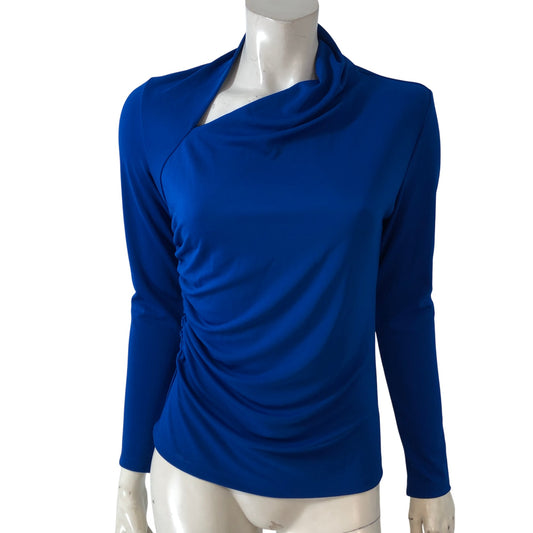 Branded Women's Long Sleeve Top UK Size 10 Blue Draped Design Casual Wear