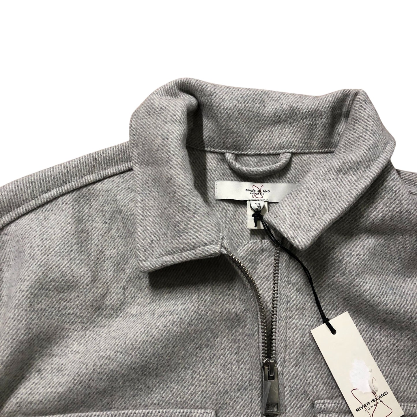 River Island Men's Casual Zip Jacket Grey Size M Wool Blend