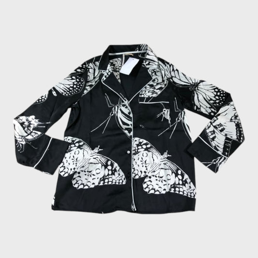 River Island Women's Black Butterfly Print Pyjama Top Size XS Long Sleeve
