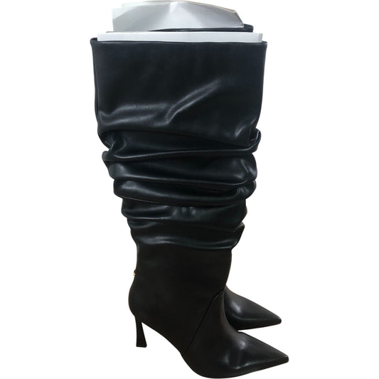 River Island Black Slouch Heeled Knee High Boots UK Size 5