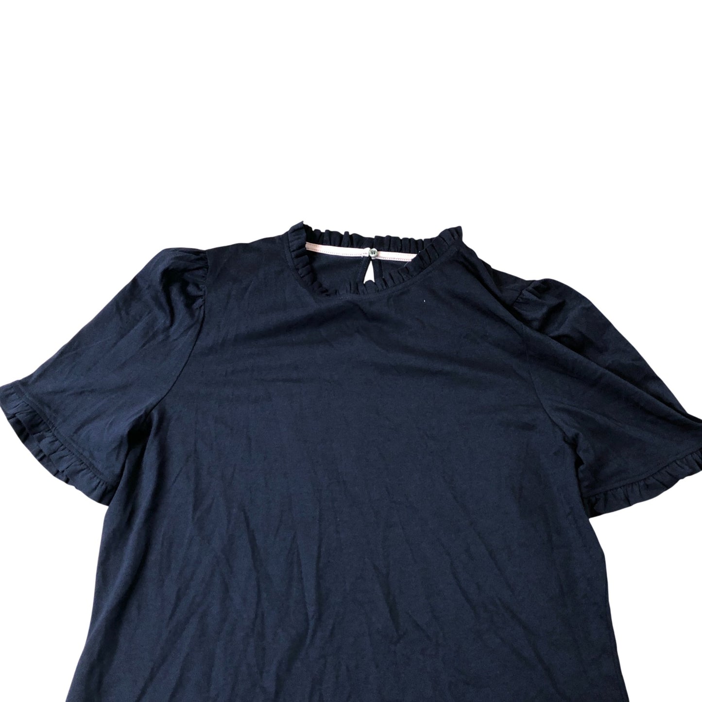 Short Sleeve Blouse Women's Navy Frill Neck Cotton Modal UK12