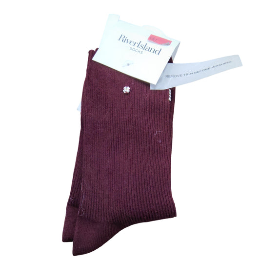 River Island One Size Women's Socks Burgundy Ribbed Style With Shine Detail
