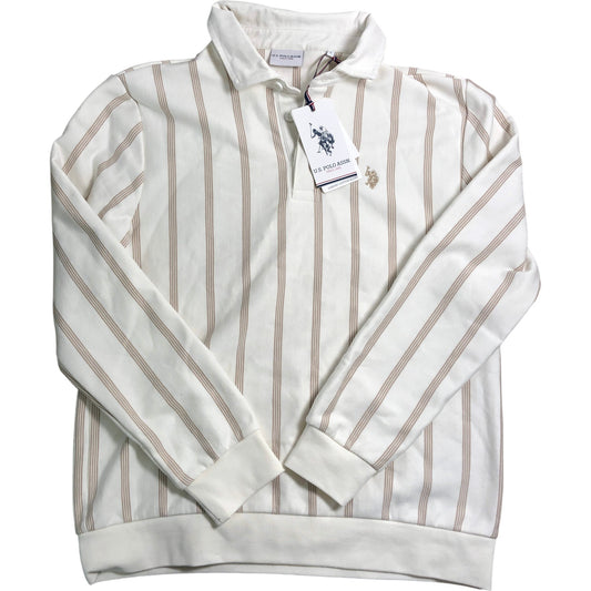 US Polo Assn Polo Shirt Large Men's Luxury Cotton Long Sleeve Whisper White