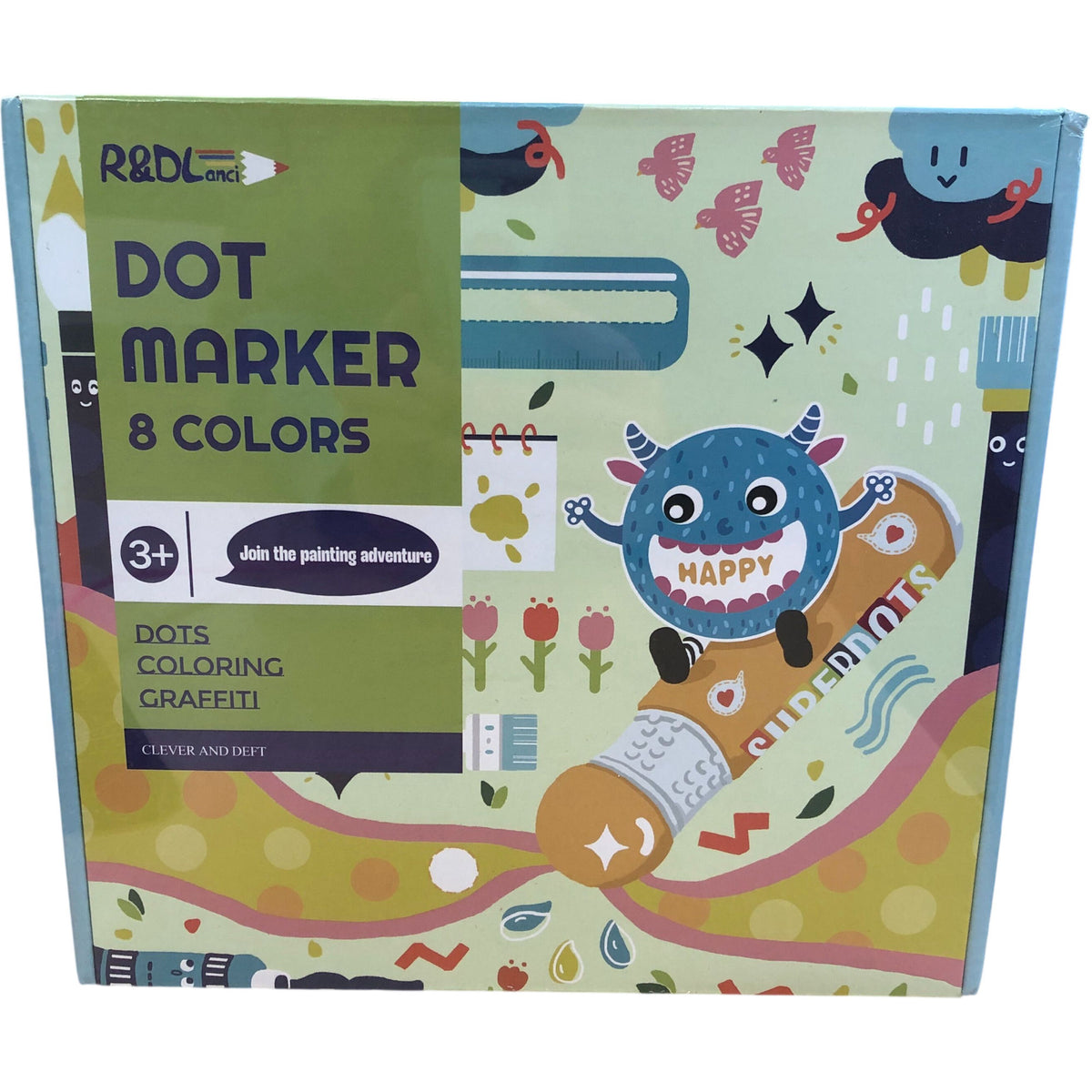 R&D Lanci Dot Marker Set 8 Colours Easy Washable Dots Colouring Adventure