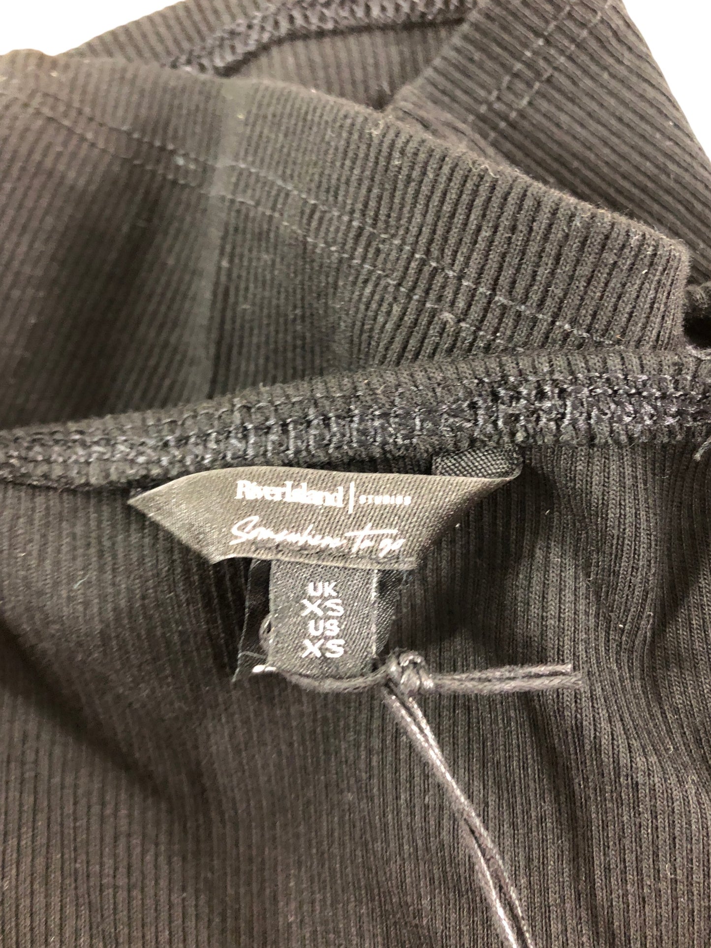 River Island Studios Black Ribbed Tank Top XS Women's Button Detail Sleeveless