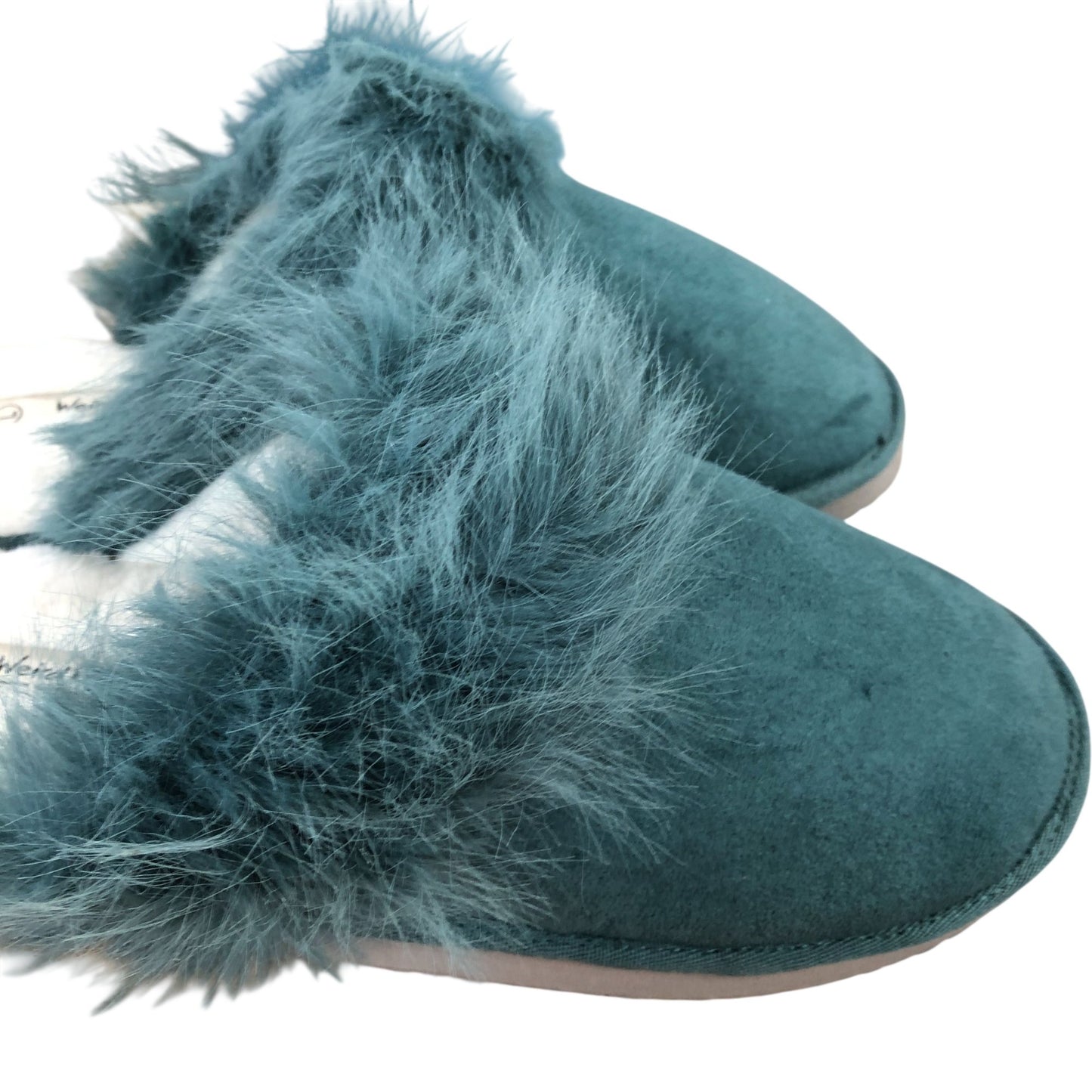 Weird Fish Ladies Light Teal Fur Slippers Size L UK7/8 Comfort Soft Sole