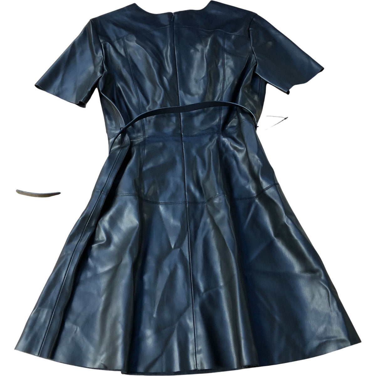 River Island Black Faux Leather Belted Dress UK12 Women's Short Sleeve